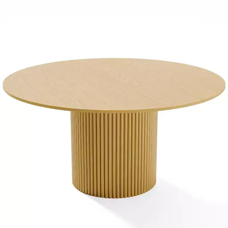 PexFix Tavolo da pranzo rotondo da 60 pollici in legno massello, tavolo da cucina per 6-8 persone con piano e gambe a cilindro concavo per soggiorno/sala da pranzo, caffè, ufficio, naturale