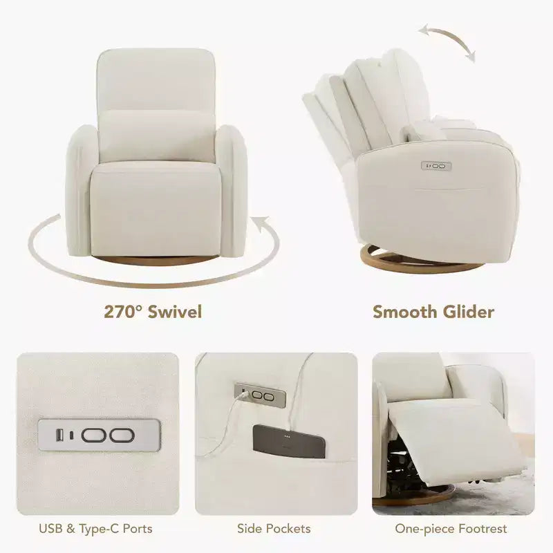 Sedia Reclinabile Girevole Elettrica per Nursery Spruce & Spring con Cuscino Lombare