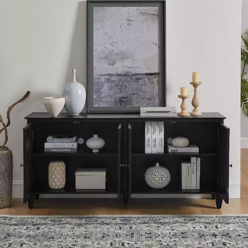 Madia buffet Okak Mid Century, mobile credenza con 4 ante e 4 ripiani, armadietto contenitore per soggiorno, ingresso, ufficio