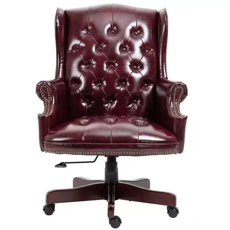 Sedia da Ufficio Direzionale Okak con Base Color Legno, Sedia Comoda con Schienale e Braccioli Imbottiti, Sedia Criss Cross per Ufficio, Studio