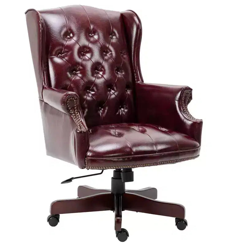 Sedia da Ufficio Direzionale Okak con Base Color Legno, Sedia Comoda con Schienale e Braccioli Imbottiti, Sedia Criss Cross per Ufficio, Studio