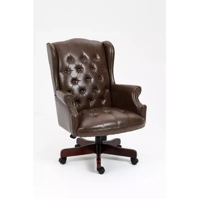 Sedia da Ufficio Direzionale Okak con Base Color Legno, Sedia Comoda con Schienale e Braccioli Imbottiti, Sedia Criss Cross per Ufficio, Studio