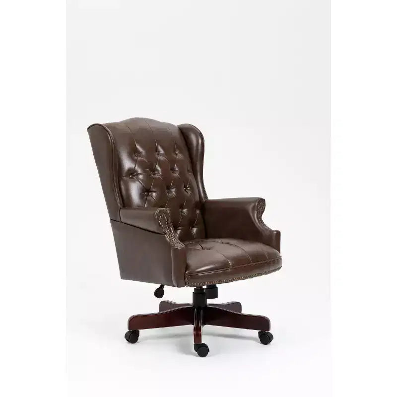 Sedia da Ufficio Direzionale Okak con Base Color Legno, Sedia Comoda con Schienale e Braccioli Imbottiti, Sedia Criss Cross per Ufficio, Studio