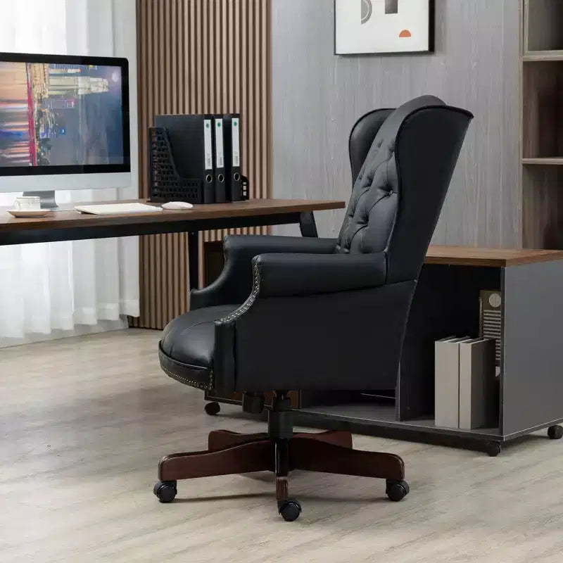 Sedia da Ufficio Direzionale Okak con Base Color Legno, Sedia Comoda con Schienale e Braccioli Imbottiti, Sedia Criss Cross per Ufficio, Studio