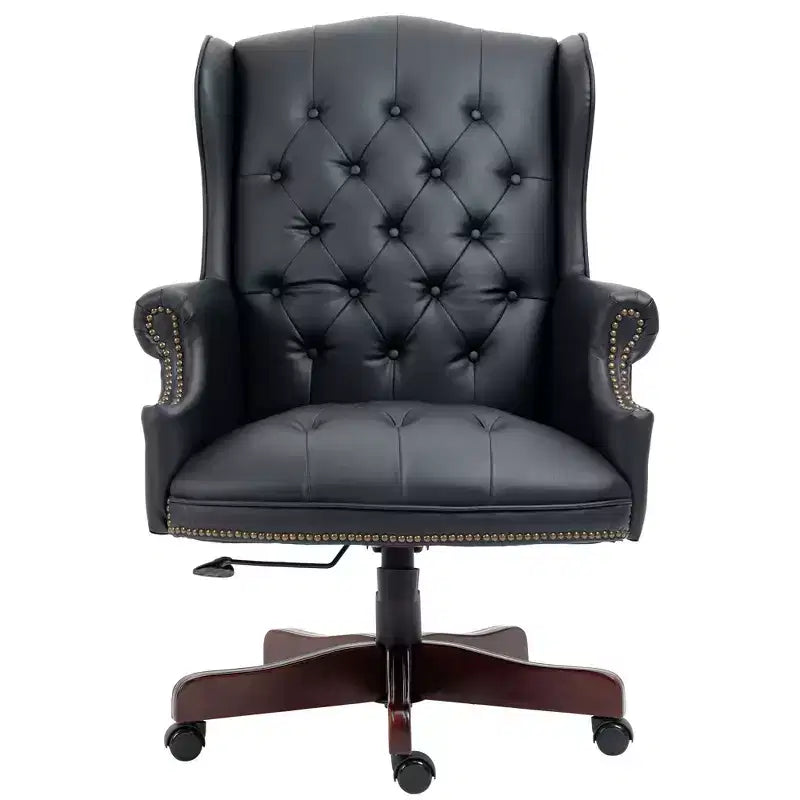 Sedia da Ufficio Direzionale Okak con Base Color Legno, Sedia Comoda con Schienale e Braccioli Imbottiti, Sedia Criss Cross per Ufficio, Studio