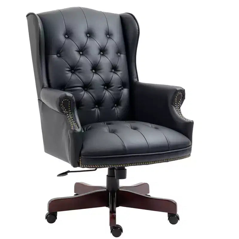 Sedia da Ufficio Direzionale Okak con Base Color Legno, Sedia Comoda con Schienale e Braccioli Imbottiti, Sedia Criss Cross per Ufficio, Studio