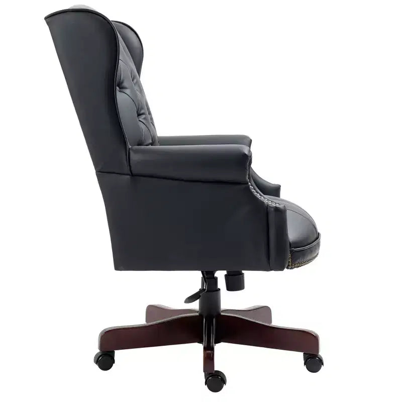 Sedia da Ufficio Direzionale Okak con Base Color Legno, Sedia Comoda con Schienale e Braccioli Imbottiti, Sedia Criss Cross per Ufficio, Studio