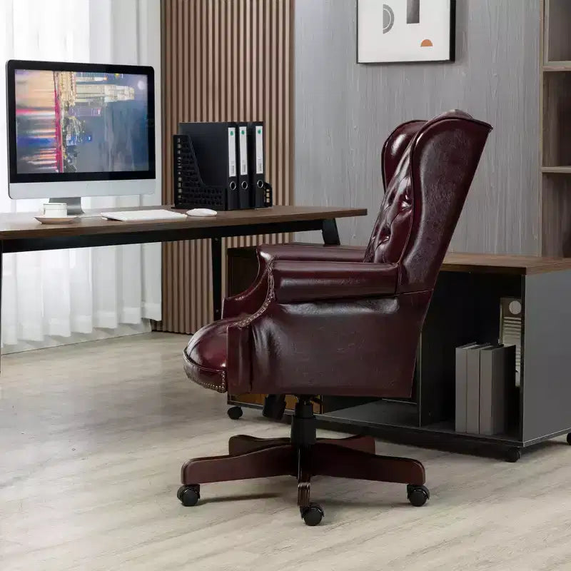 Sedia da Ufficio Direzionale Okak con Base Color Legno, Sedia Comoda con Schienale e Braccioli Imbottiti, Sedia Criss Cross per Ufficio, Studio