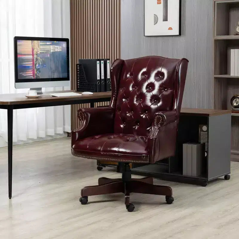 Sedia da Ufficio Direzionale Okak con Base Color Legno, Sedia Comoda con Schienale e Braccioli Imbottiti, Sedia Criss Cross per Ufficio, Studio