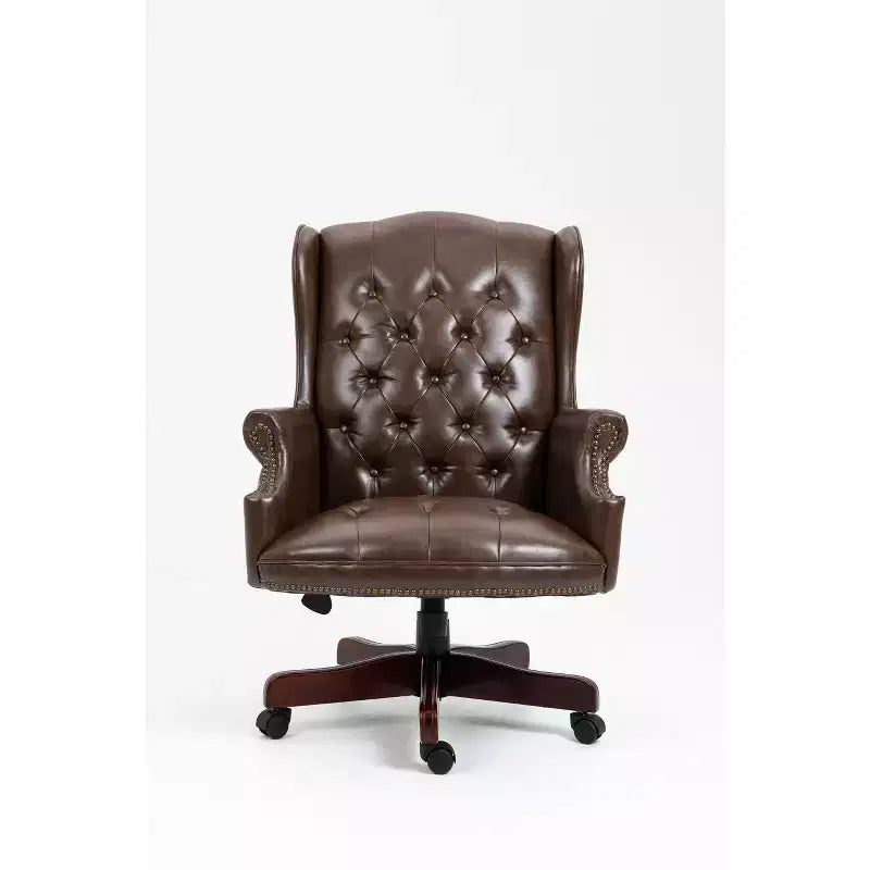Sedia da Ufficio Direzionale Okak con Base Color Legno, Sedia Comoda con Schienale e Braccioli Imbottiti, Sedia Criss Cross per Ufficio, Studio