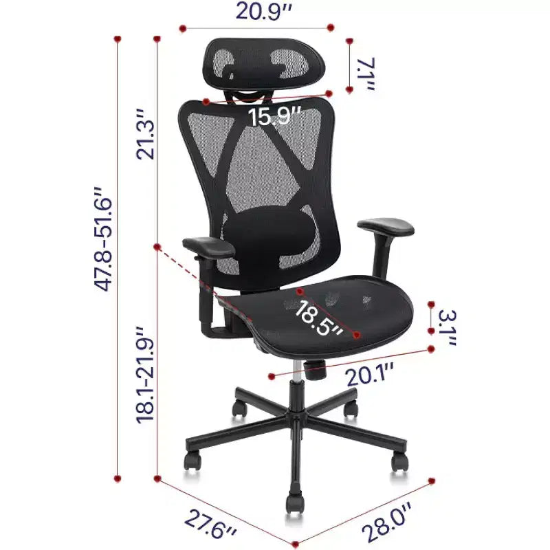 Sedia da ufficio ergonomica Okak Mesh, sedia da computer con supporto lombare, braccioli e poggiatesta regolabili, sedia criss cross per casa, ufficio, nera