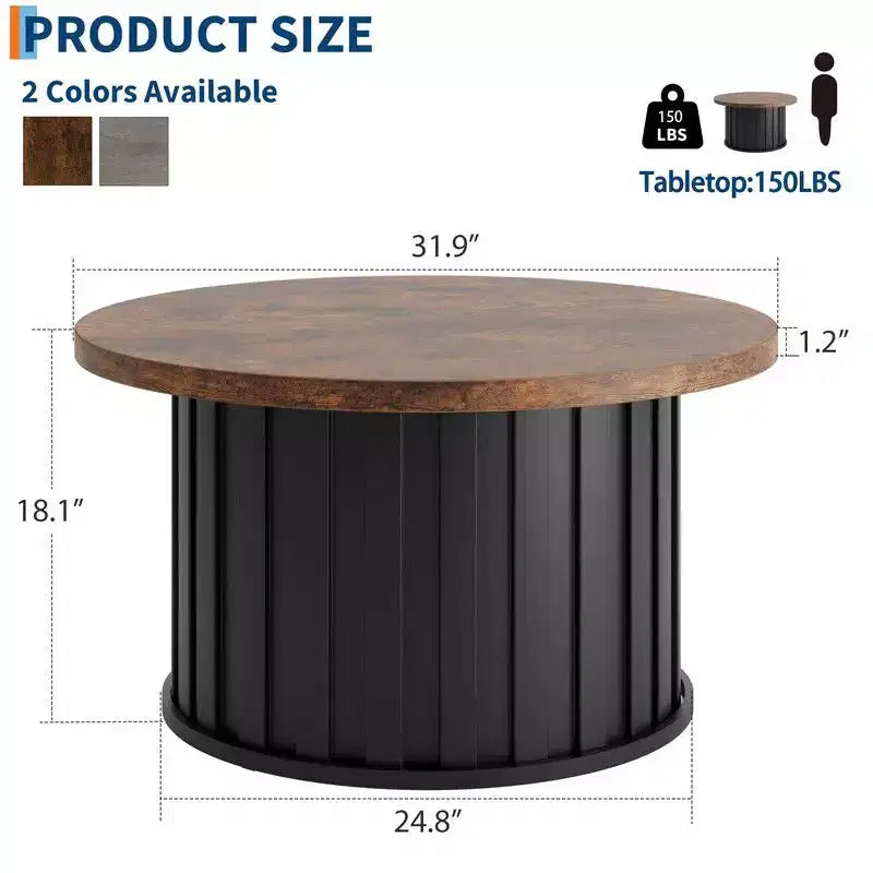 Tavolino rotondo Coolmee, tavolino da caffè moderno di metà secolo con base in metallo, tavolino scanalato da 81 cm per soggiorno, piccoli spazi domestici, appartamento