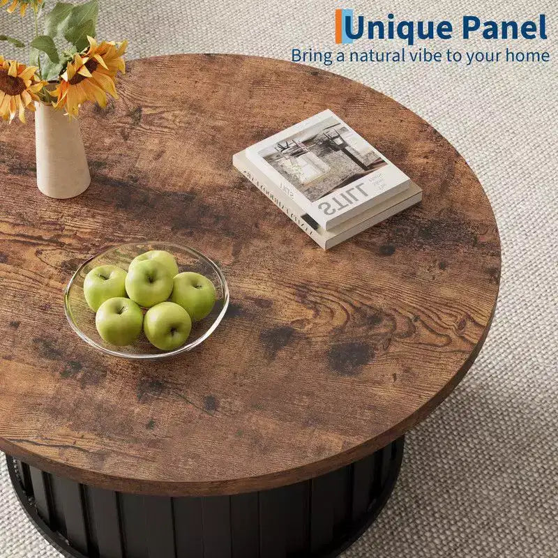 Tavolino rotondo Coolmee, tavolino da caffè moderno di metà secolo con base in metallo, tavolino scanalato da 81 cm per soggiorno, piccoli spazi domestici, appartamento