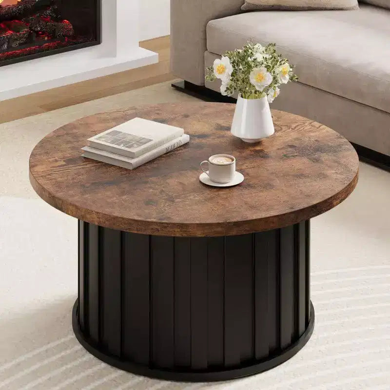 Tavolino rotondo Coolmee, tavolino da caffè moderno di metà secolo con base in metallo, tavolino scanalato da 81 cm per soggiorno, piccoli spazi domestici, appartamento