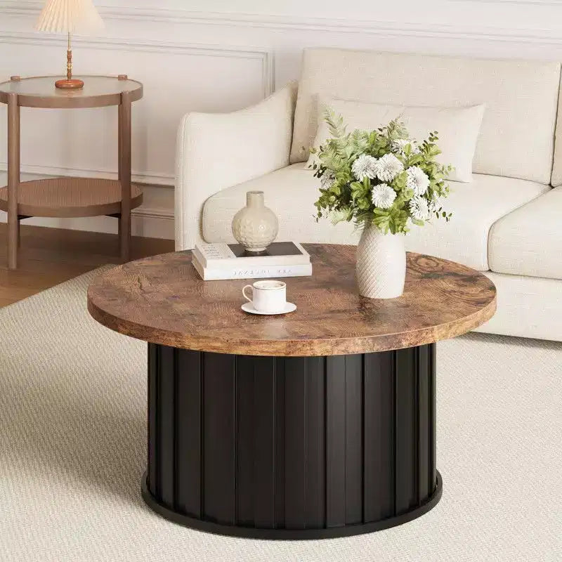 Tavolino rotondo Coolmee, tavolino da caffè moderno di metà secolo con base in metallo, tavolino scanalato da 81 cm per soggiorno, piccoli spazi domestici, appartamento