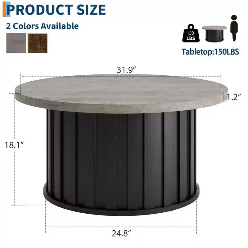 Tavolino rotondo Coolmee, tavolino da caffè moderno di metà secolo con base in metallo, tavolino scanalato da 81 cm per soggiorno, piccoli spazi domestici, appartamento