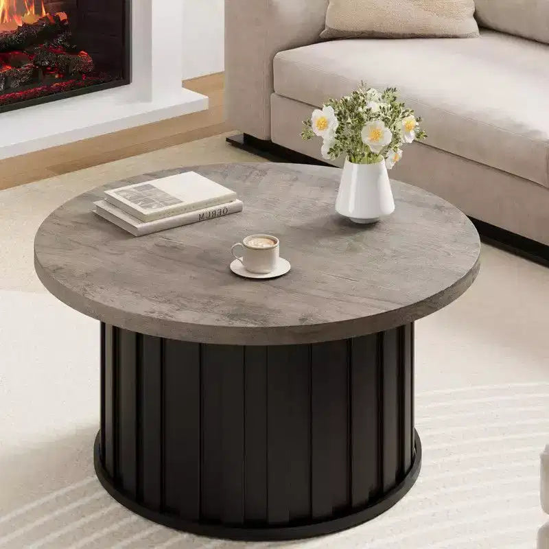 Tavolino rotondo Coolmee, tavolino da caffè moderno di metà secolo con base in metallo, tavolino scanalato da 81 cm per soggiorno, piccoli spazi domestici, appartamento