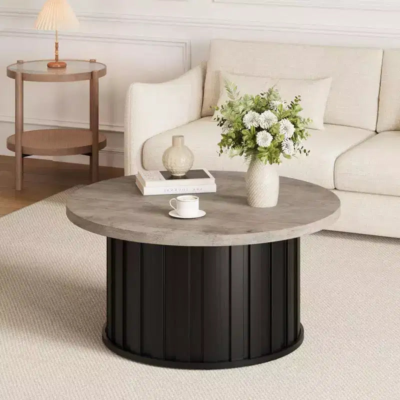 Tavolino rotondo Coolmee, tavolino da caffè moderno di metà secolo con base in metallo, tavolino scanalato da 81 cm per soggiorno, piccoli spazi domestici, appartamento