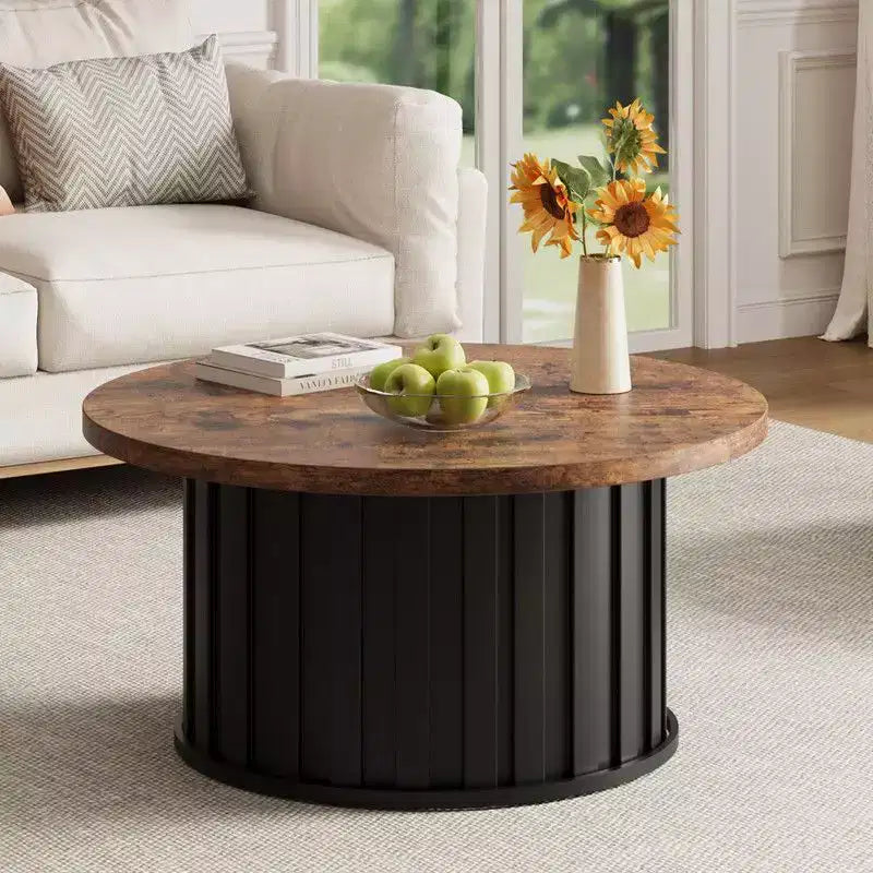 Tavolino rotondo Coolmee, tavolino da caffè moderno di metà secolo con base in metallo, tavolino scanalato da 81 cm per soggiorno, piccoli spazi domestici, appartamento
