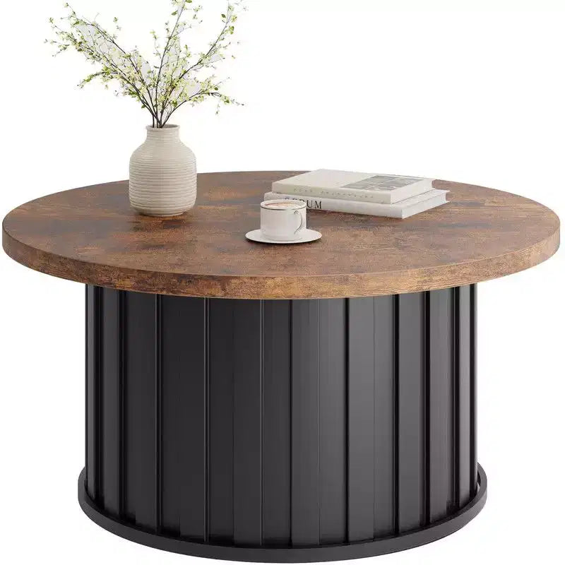 Tavolino rotondo Coolmee, tavolino da caffè moderno di metà secolo con base in metallo, tavolino scanalato da 81 cm per soggiorno, piccoli spazi domestici, appartamento