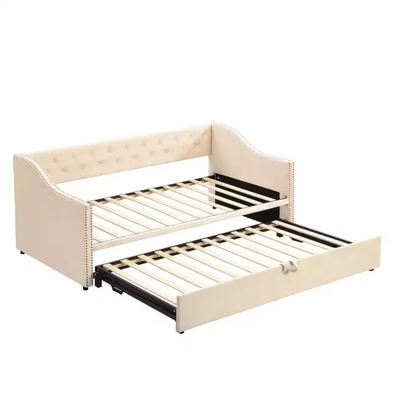 Bellemave Letto a giorno imbottito singolo con rotelle estraibili, Struttura letto a giorno singolo con rotelle estendibili, Letto a giorno divano trapuntato, Camera da letto, Soggiorno Beige