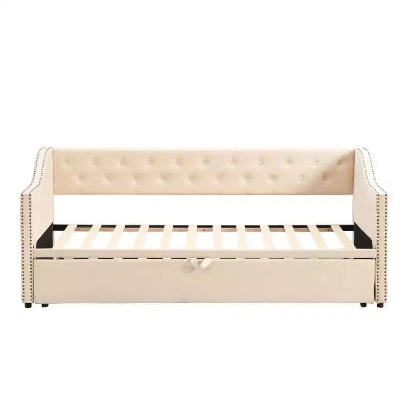 Bellemave Letto a giorno imbottito singolo con rotelle estraibili, Struttura letto a giorno singolo con rotelle estendibili, Letto a giorno divano trapuntato, Camera da letto, Soggiorno Beige