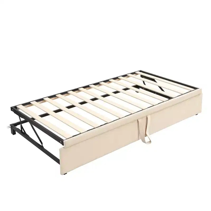Bellemave Letto a giorno imbottito singolo con rotelle estraibili, Struttura letto a giorno singolo con rotelle estendibili, Letto a giorno divano trapuntato, Camera da letto, Soggiorno Beige
