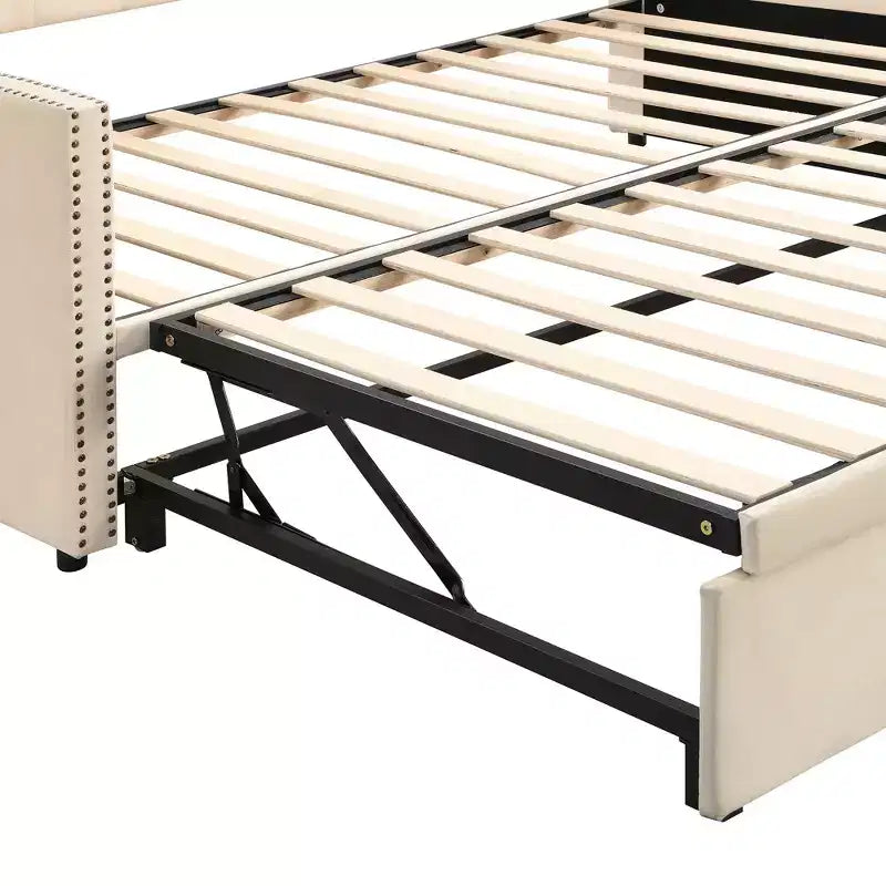 Bellemave Letto a giorno imbottito singolo con rotelle estraibili, Struttura letto a giorno singolo con rotelle estendibili, Letto a giorno divano trapuntato, Camera da letto, Soggiorno Beige