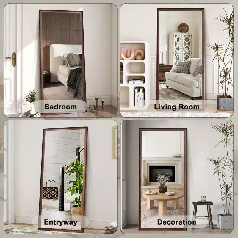 Specchio Okak a figura intera elegante 70*32 pollici con cornice in legno, specchio da terra da 5 mm con foro per appendere, specchio da parete per soggiorno, camerino