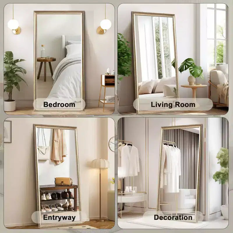 Specchio Okak a figura intera elegante 70*32 pollici con cornice in legno, specchio da terra da 5 mm con foro per appendere, specchio da parete per soggiorno, camerino