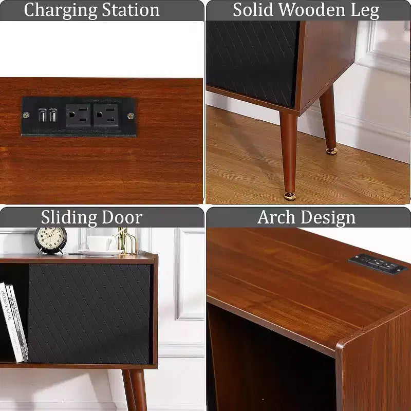 Comodino Acekool con Stazione di Ricarica, Comodino con Cassetto e Porte USB, Tavolino per Camera da Letto o Soggiorno