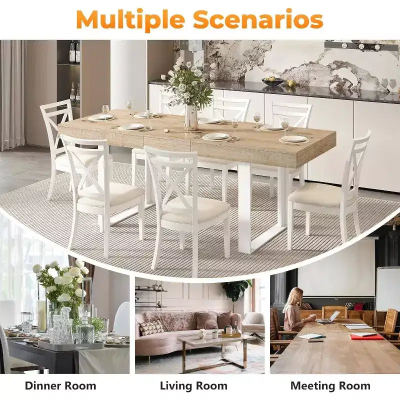 Zevemomo63-78.7Tavolo da pranzo allungabile, tavolo da cucina 6-10 posti, tavolo da cucina rettangolare con guida in metallo, gambe affusolate a forma di U per sala da pranzo, ufficio-rovere