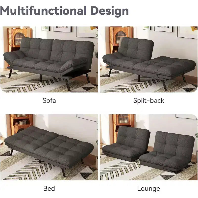 Dyonery 71 Divano Letto Futon, Accogliente Divanetto Convertibile, Divano in Tessuto Lino con Schienale e Braccioli Regolabili per Soggiorno, Camera degli Ospiti - Grigio Chiaro