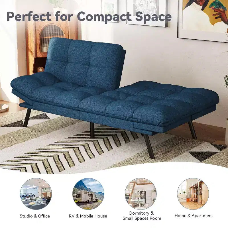 Dyonery 71 Divano Letto Futon, Accogliente Divanetto Convertibile, Divano in Tessuto Lino con Schienale e Braccioli Regolabili per Soggiorno, Camera degli Ospiti - Grigio Chiaro