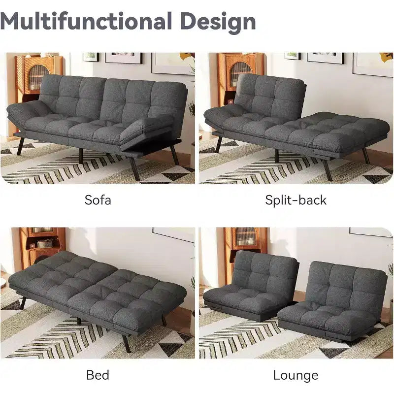 Dyonery 71 Divano Letto Futon, Accogliente Divanetto Convertibile, Divano in Tessuto Lino con Schienale e Braccioli Regolabili per Soggiorno, Camera degli Ospiti - Grigio Chiaro