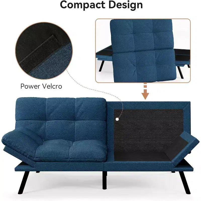 Dyonery 71 Divano Letto Futon, Accogliente Divanetto Convertibile, Divano in Tessuto Lino con Schienale e Braccioli Regolabili per Soggiorno, Camera degli Ospiti - Grigio Chiaro