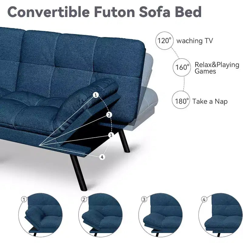 Dyonery 71 Divano Letto Futon, Accogliente Divanetto Convertibile, Divano in Tessuto Lino con Schienale e Braccioli Regolabili per Soggiorno, Camera degli Ospiti - Grigio Chiaro