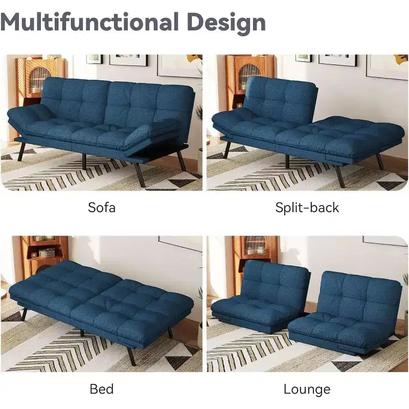 Dyonery 71 Divano Letto Futon, Accogliente Divanetto Convertibile, Divano in Tessuto Lino con Schienale e Braccioli Regolabili per Soggiorno, Camera degli Ospiti - Grigio Chiaro