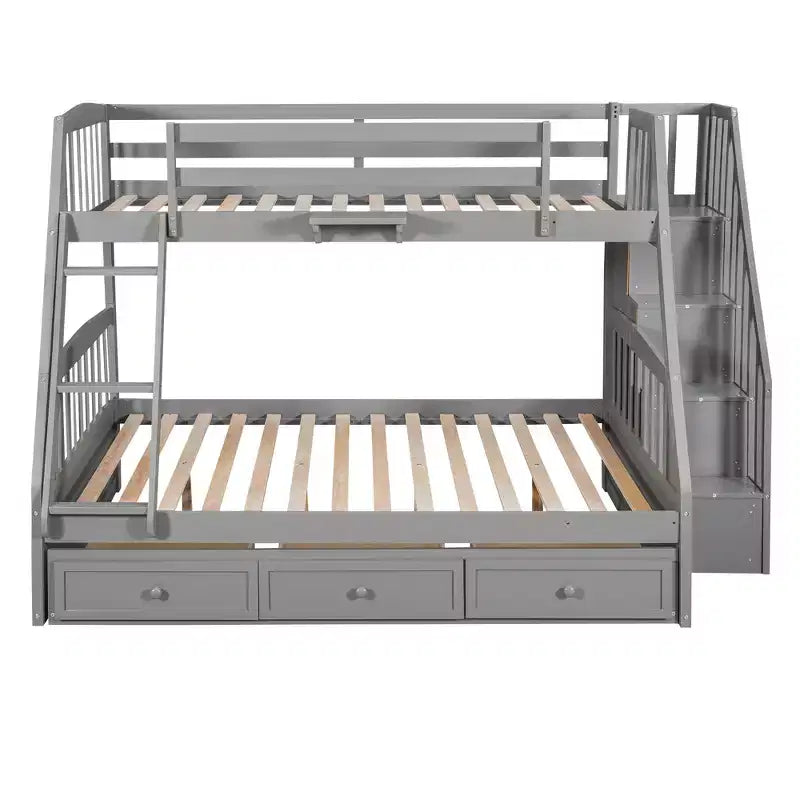Letto a castello a una piazza e mezza con cassetti, letto a castello in legno trasformabile con due cassetti portaoggetti, telaio letto a castello staccabile in legno massello