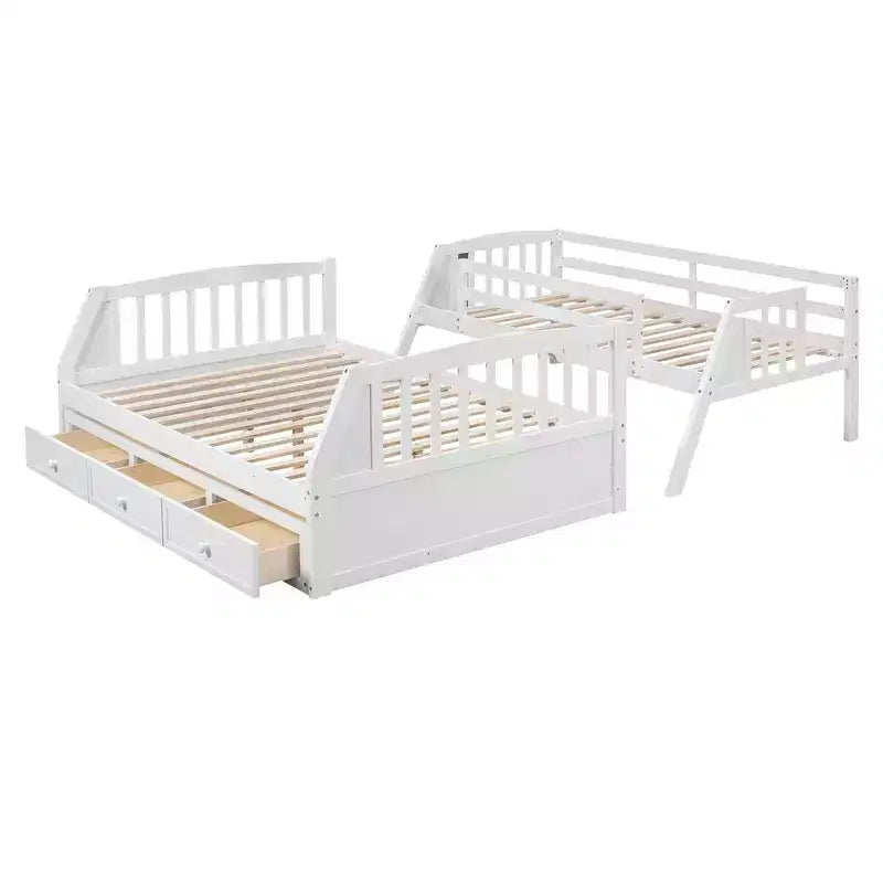 Letto a castello a una piazza e mezza con cassetti, letto a castello in legno trasformabile con due cassetti portaoggetti, telaio letto a castello staccabile in legno massello
