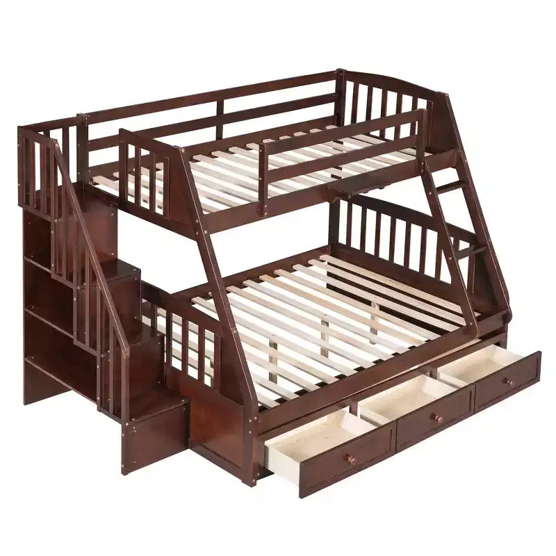 Letto a castello a una piazza e mezza con cassetti, letto a castello in legno trasformabile con due cassetti portaoggetti, telaio letto a castello staccabile in legno massello