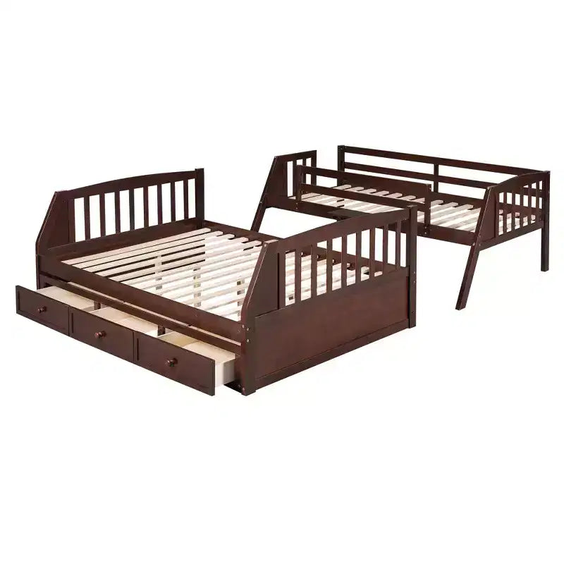Letto a castello a una piazza e mezza con cassetti, letto a castello in legno trasformabile con due cassetti portaoggetti, telaio letto a castello staccabile in legno massello