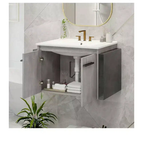 Mobile bagno da 60 cm con lavabo in ceramica e mobiletto a parete, mobiletto da bagno moderno, mobiletto contenitore moderno