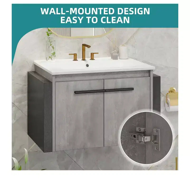 Mobile bagno da 60 cm con lavabo in ceramica e mobiletto a parete, mobiletto da bagno moderno, mobiletto contenitore moderno