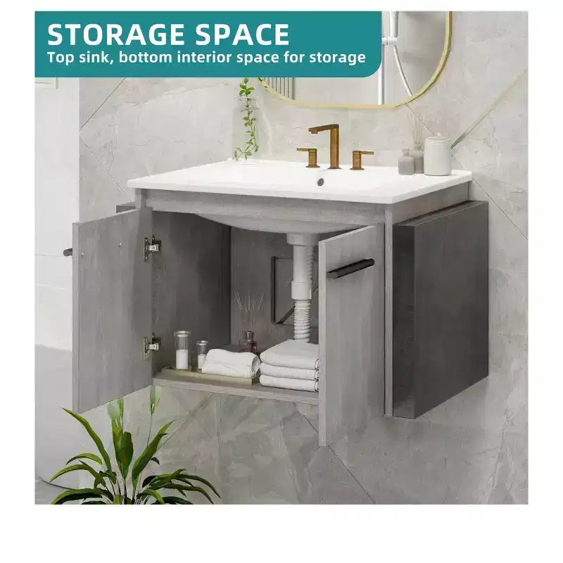 Mobile bagno da 60 cm con lavabo in ceramica e mobiletto a parete, mobiletto da bagno moderno, mobiletto contenitore moderno