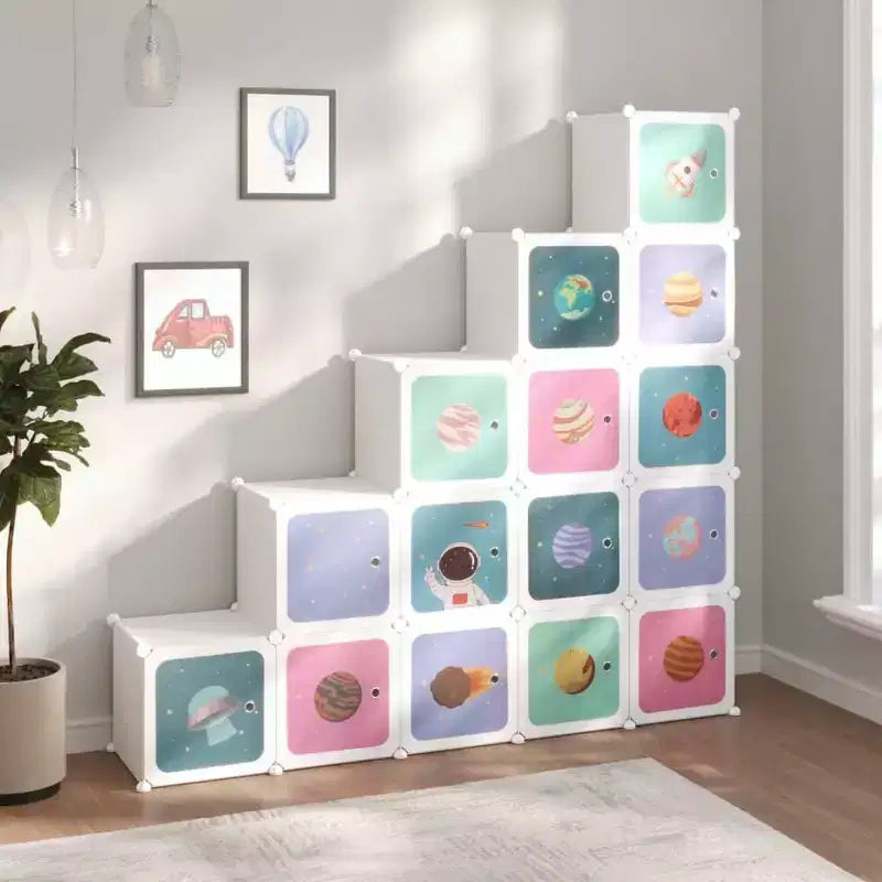 vidaXL Mobile contenitore a cubo per bambini con organizer a 15 cubi libreria bianco PP - Bianco 61 60.6