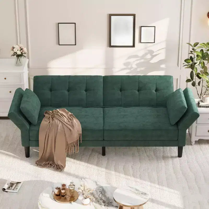 89 Moderno Divano Letto con 2 Cuscini, in ciniglia Imbottita, Divano Letto Futon con Schienale Regolabile, Divano Letto con Seduta Profonda per Soggiorno e Appartamento