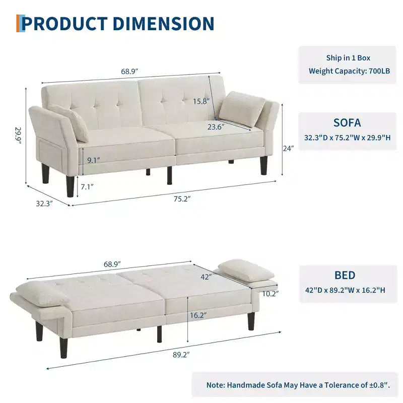 89 Moderno Divano Letto con 2 Cuscini, in ciniglia Imbottita, Divano Letto Futon con Schienale Regolabile, Divano Letto con Seduta Profonda per Soggiorno e Appartamento