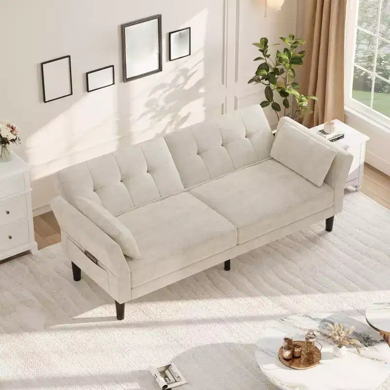 89 Moderno Divano Letto con 2 Cuscini, in ciniglia Imbottita, Divano Letto Futon con Schienale Regolabile, Divano Letto con Seduta Profonda per Soggiorno e Appartamento