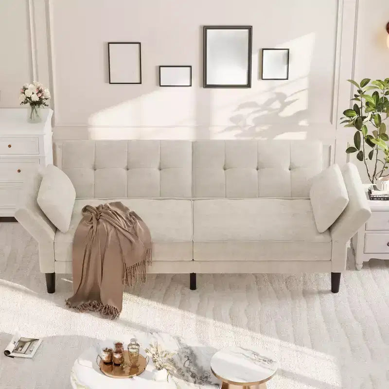 89 Moderno Divano Letto con 2 Cuscini, in ciniglia Imbottita, Divano Letto Futon con Schienale Regolabile, Divano Letto con Seduta Profonda per Soggiorno e Appartamento